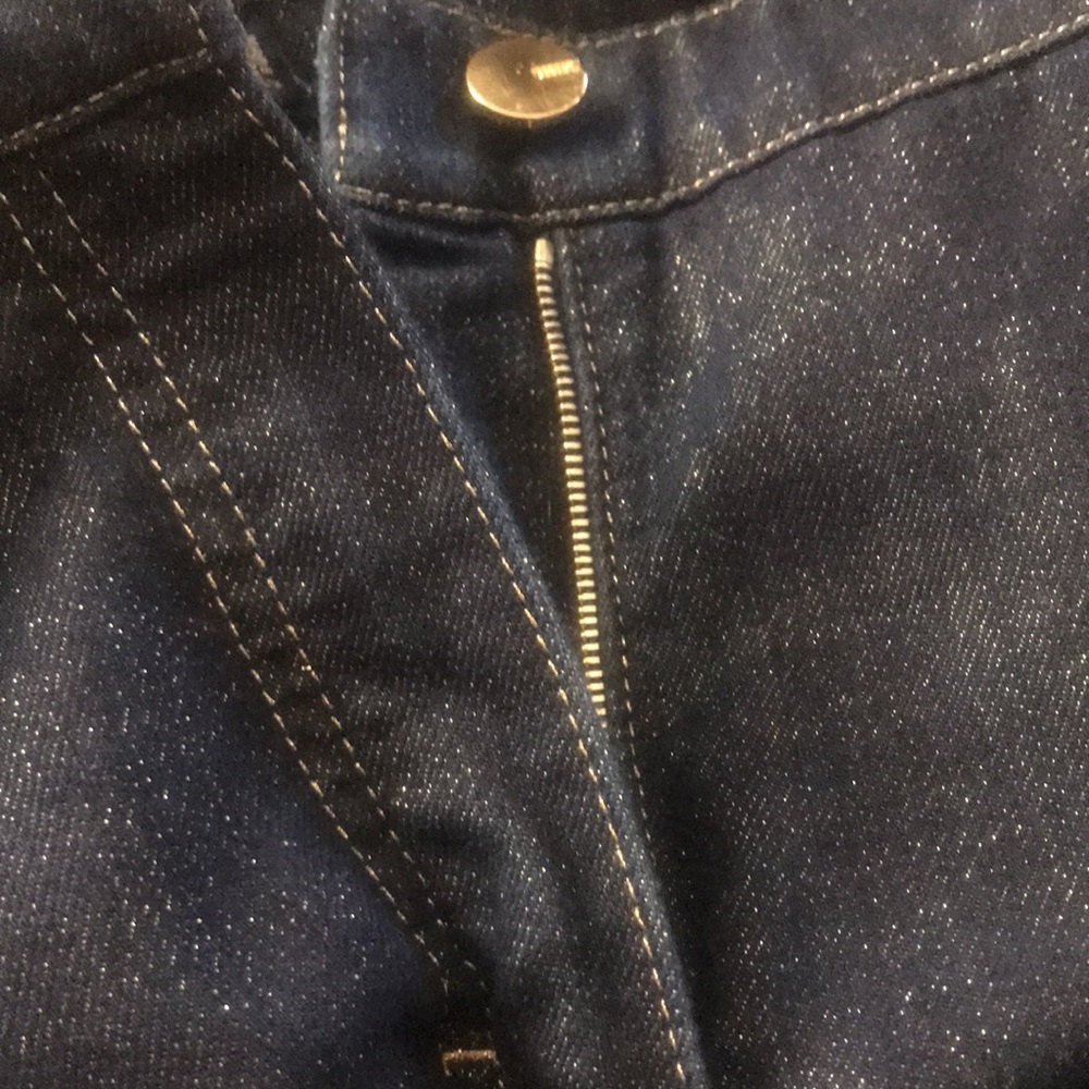 Escada Glitter Denim High Rise Straight Leg Jeans - Picture 9 of 12